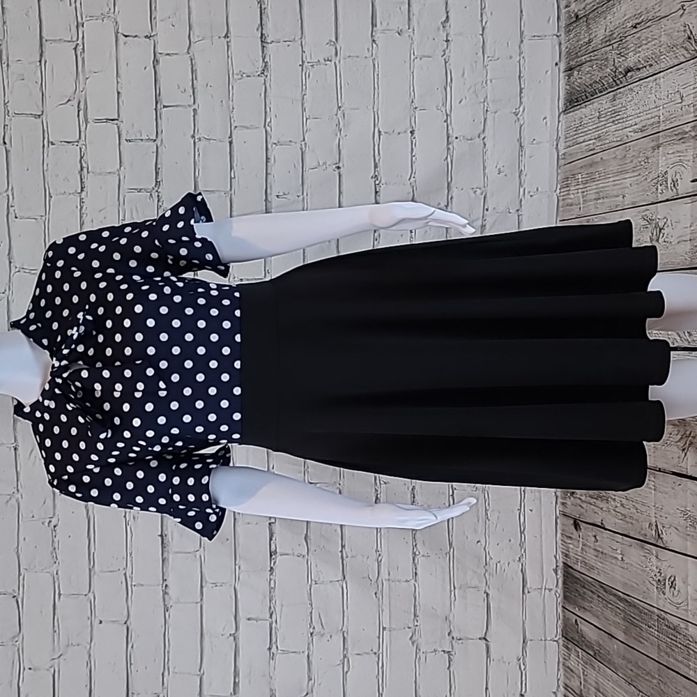 Ranphee Retro 50's Style Polka Dot A-Line Ruffle Knee/Tea Dress Black/Navy - NWT